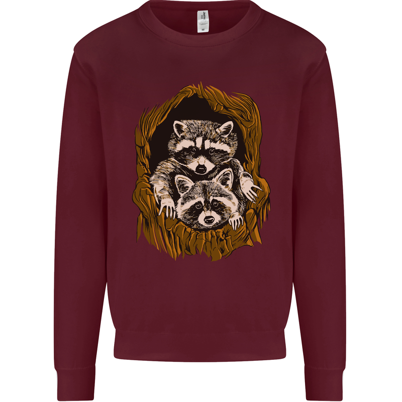Raccoons in a Tree Mens Sweatshirt Jumper Maroon