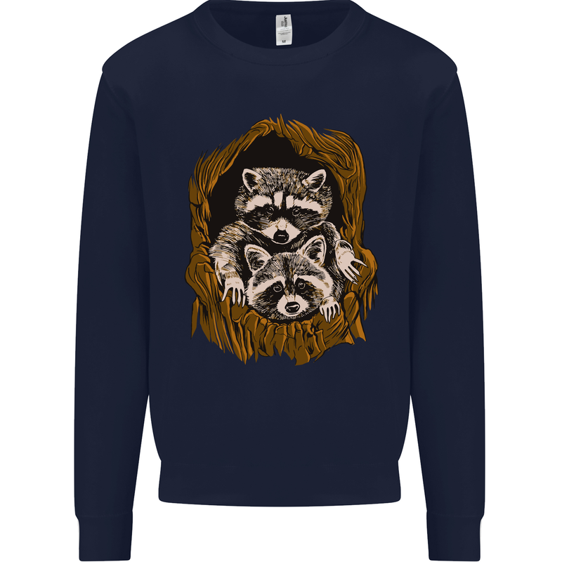 Raccoons in a Tree Mens Sweatshirt Jumper Navy Blue