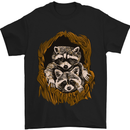 Raccoons in a Tree Mens T-Shirt Cotton Gildan Black