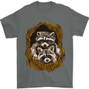Raccoons in a Tree Mens T-Shirt Cotton Gildan Charcoal