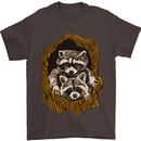 Raccoons in a Tree Mens T-Shirt Cotton Gildan Dark Chocolate