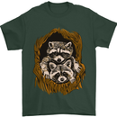 Raccoons in a Tree Mens T-Shirt Cotton Gildan Forest Green