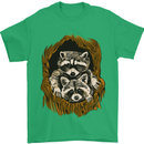 Raccoons in a Tree Mens T-Shirt Cotton Gildan Irish Green