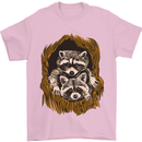 Raccoons in a Tree Mens T-Shirt Cotton Gildan Light Pink