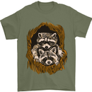 Raccoons in a Tree Mens T-Shirt Cotton Gildan Military Green