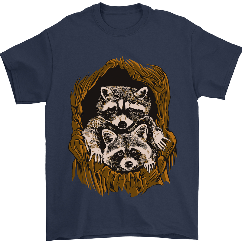 Raccoons in a Tree Mens T-Shirt Cotton Gildan Navy Blue