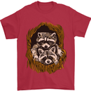 Raccoons in a Tree Mens T-Shirt Cotton Gildan Red