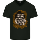 Raccoons in a Tree Mens V-Neck Cotton T-Shirt Black