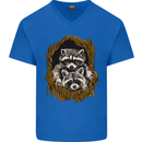 Raccoons in a Tree Mens V-Neck Cotton T-Shirt Royal Blue