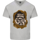 Raccoons in a Tree Mens V-Neck Cotton T-Shirt Sports Grey