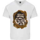 Raccoons in a Tree Mens V-Neck Cotton T-Shirt White