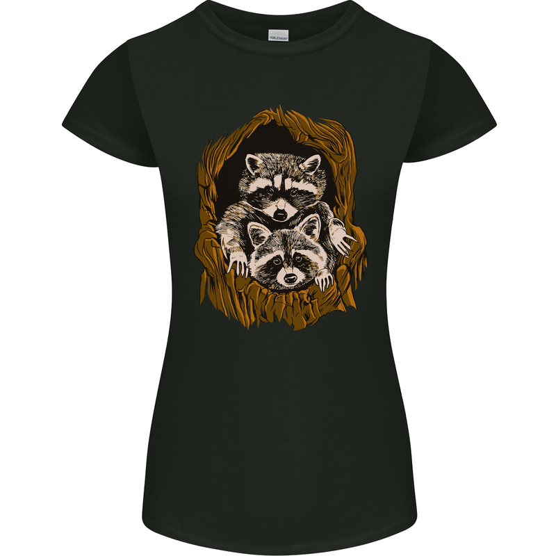 Raccoons in a Tree Womens Petite Cut T-Shirt Black
