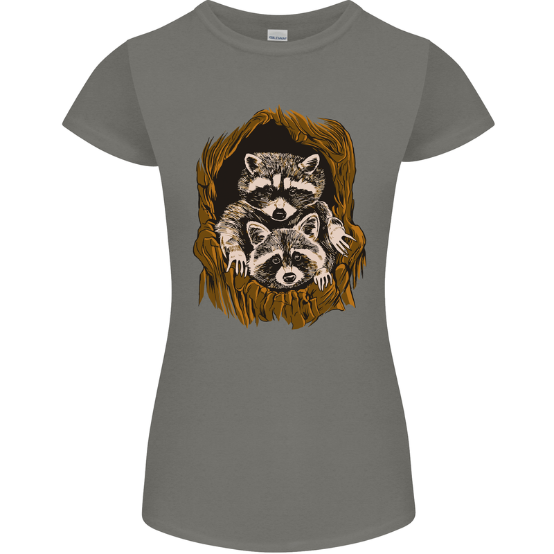 Raccoons in a Tree Womens Petite Cut T-Shirt Charcoal