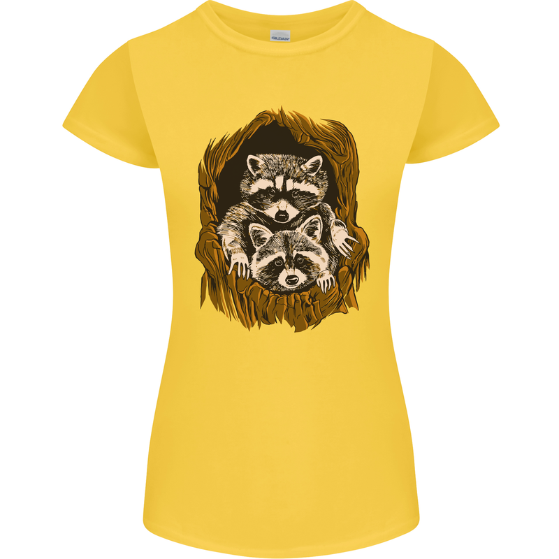Raccoons in a Tree Womens Petite Cut T-Shirt Yellow