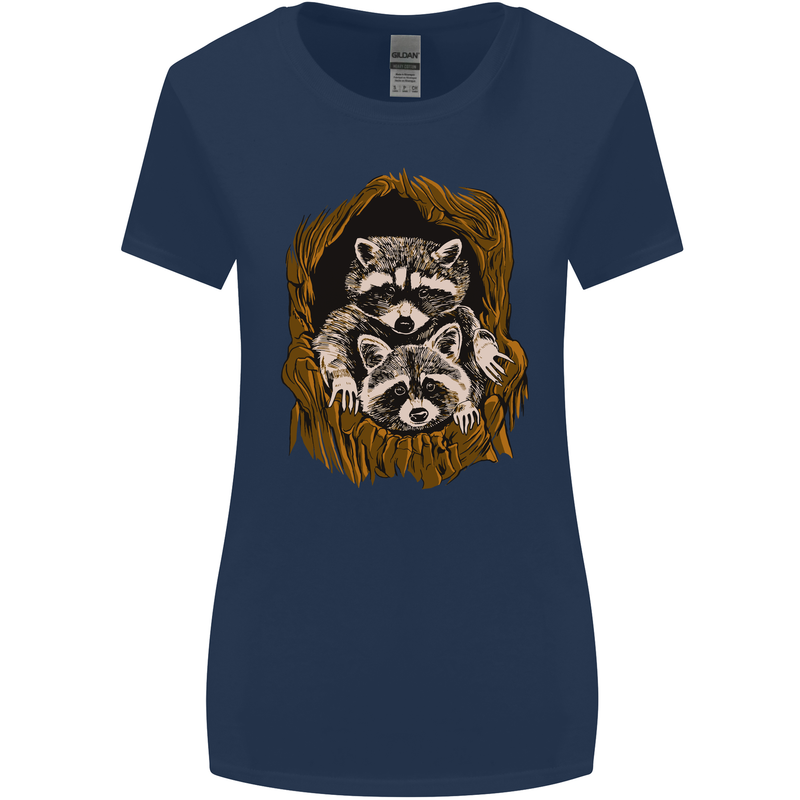 Raccoons in a Tree Womens Wider Cut T-Shirt Navy Blue