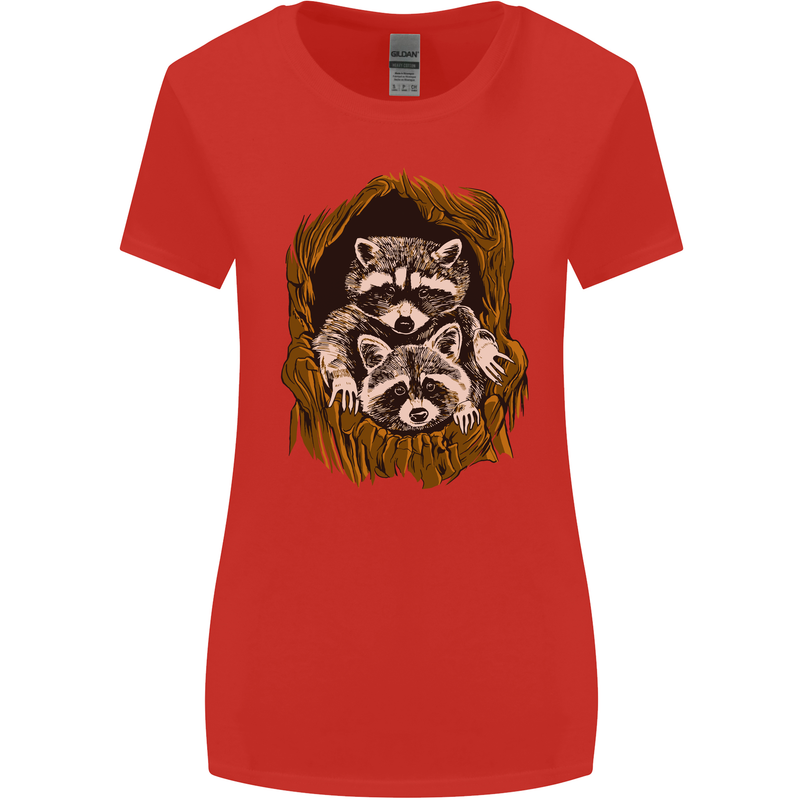Raccoons in a Tree Womens Wider Cut T-Shirt Red