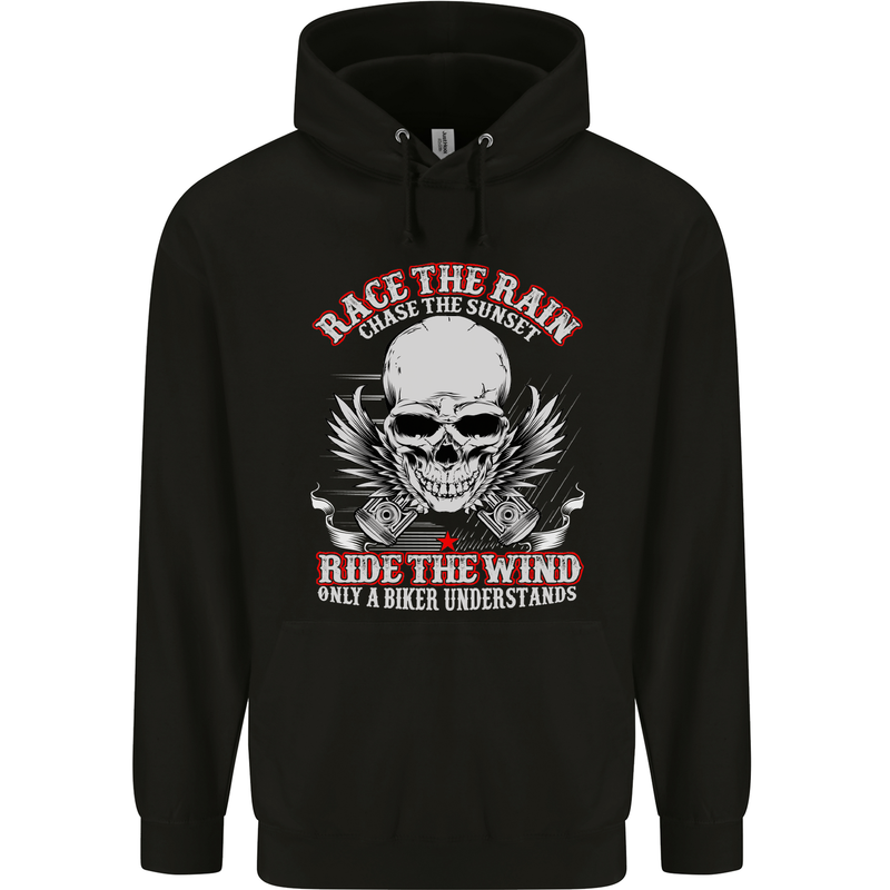 Race the Rain Biker Childrens Kids Hoodie Black