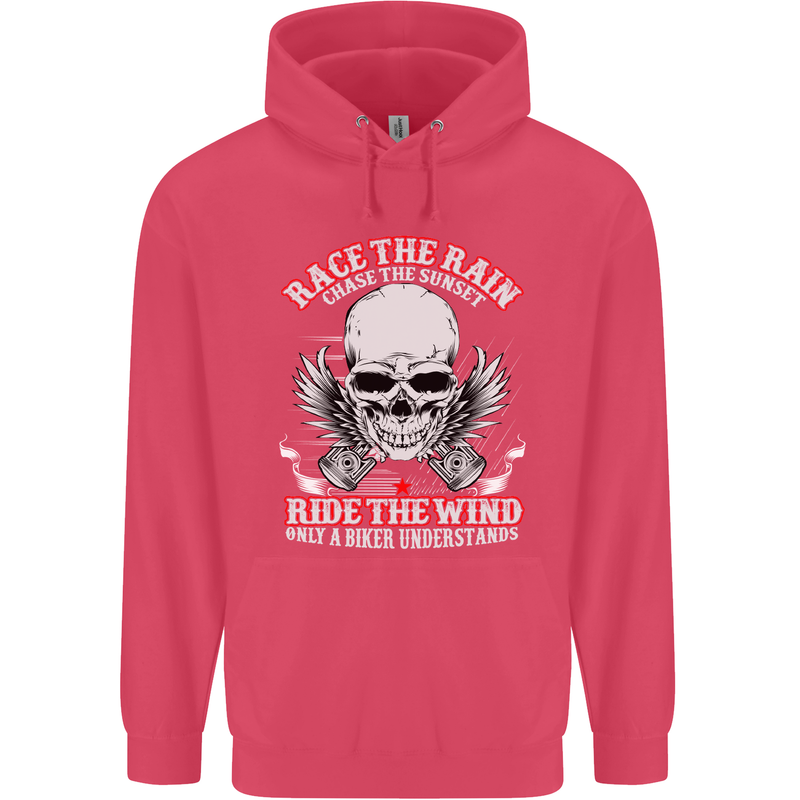 Race the Rain Biker Childrens Kids Hoodie Heliconia