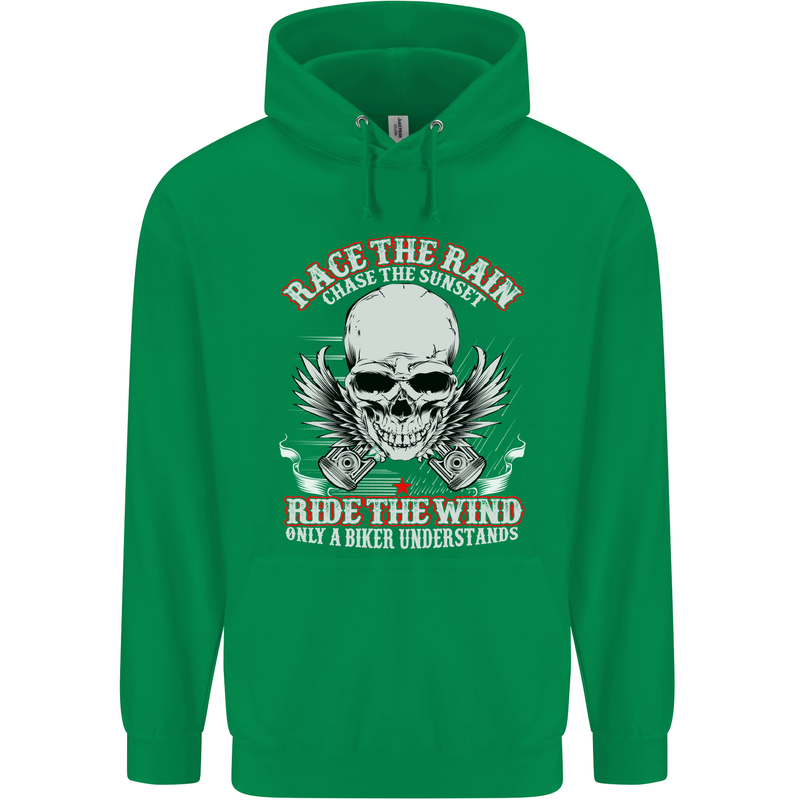 Race the Rain Biker Childrens Kids Hoodie Irish Green