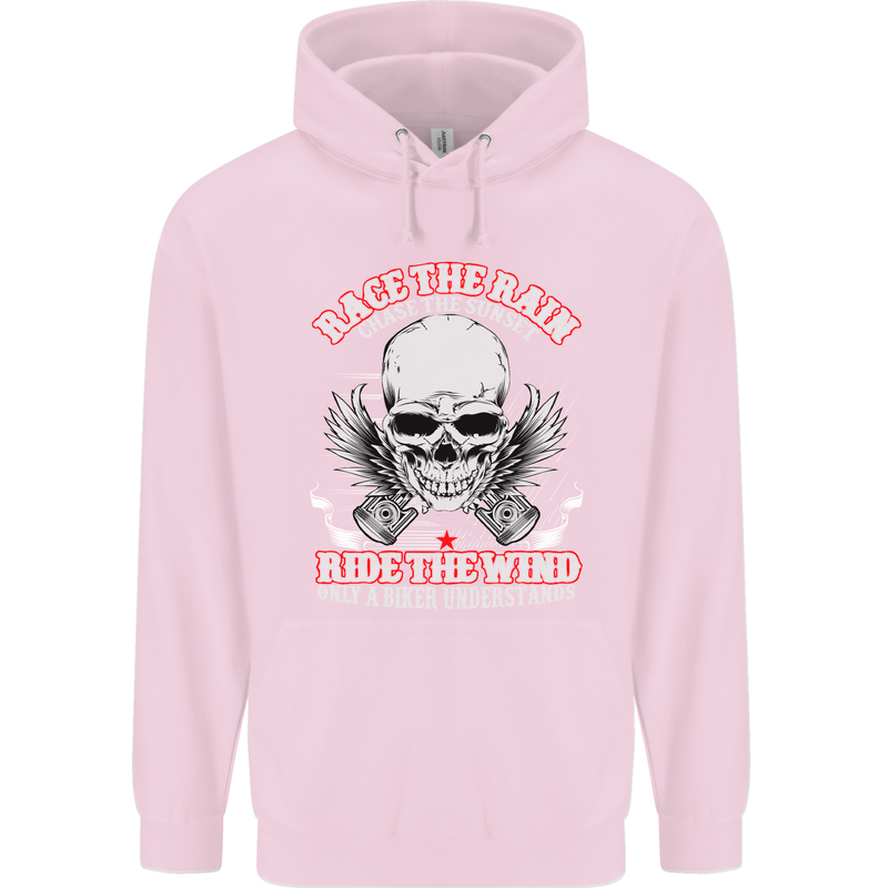 Race the Rain Biker Childrens Kids Hoodie Light Pink