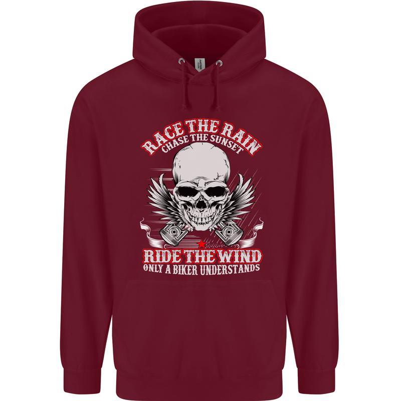 Race the Rain Biker Childrens Kids Hoodie Maroon