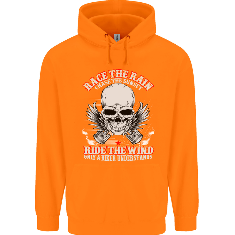 Race the Rain Biker Childrens Kids Hoodie Orange