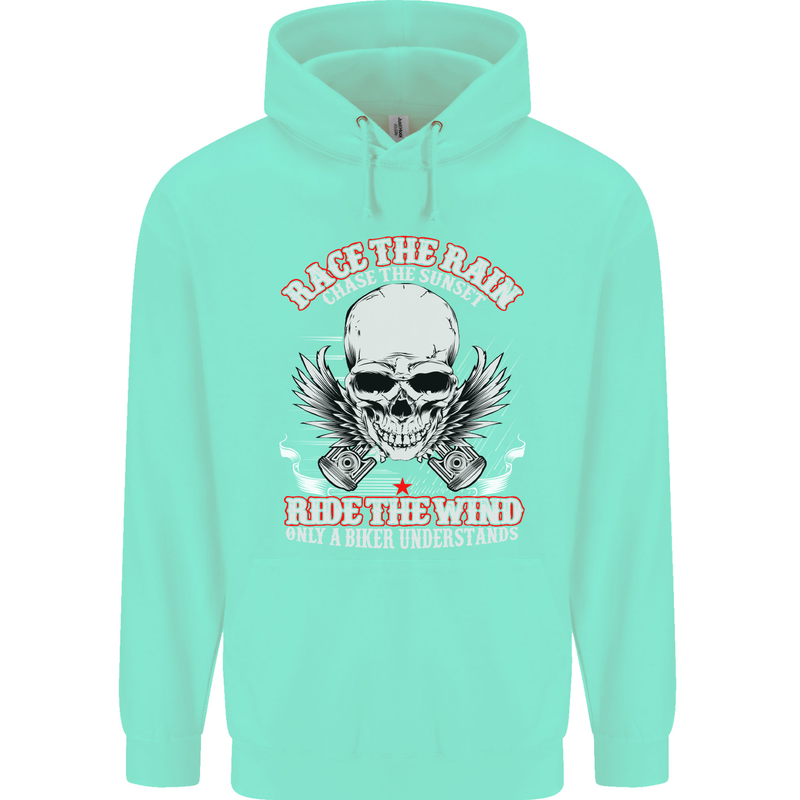 Race the Rain Biker Childrens Kids Hoodie Peppermint