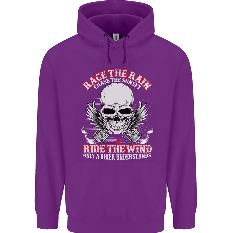 Race the Rain Biker Childrens Kids Hoodie Purple