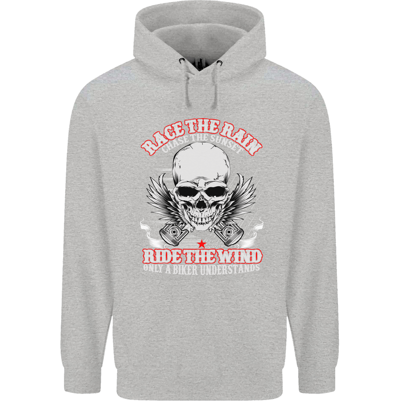 Race the Rain Biker Childrens Kids Hoodie Sports Grey