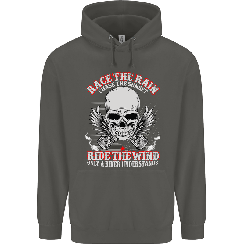 Race the Rain Biker Childrens Kids Hoodie Storm Grey