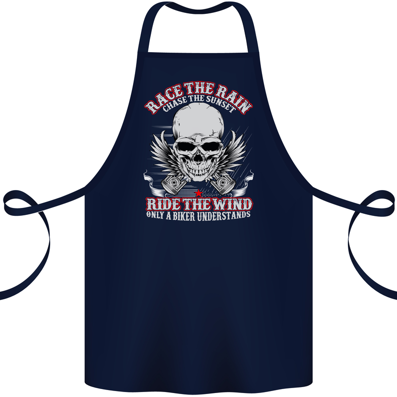 Race the Rain Biker Cotton Apron 100% Organic Navy Blue