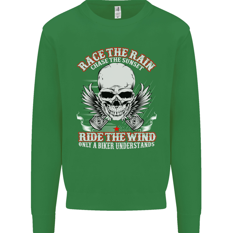 Race the Rain Biker Kids Sweatshirt Jumper Irish Green