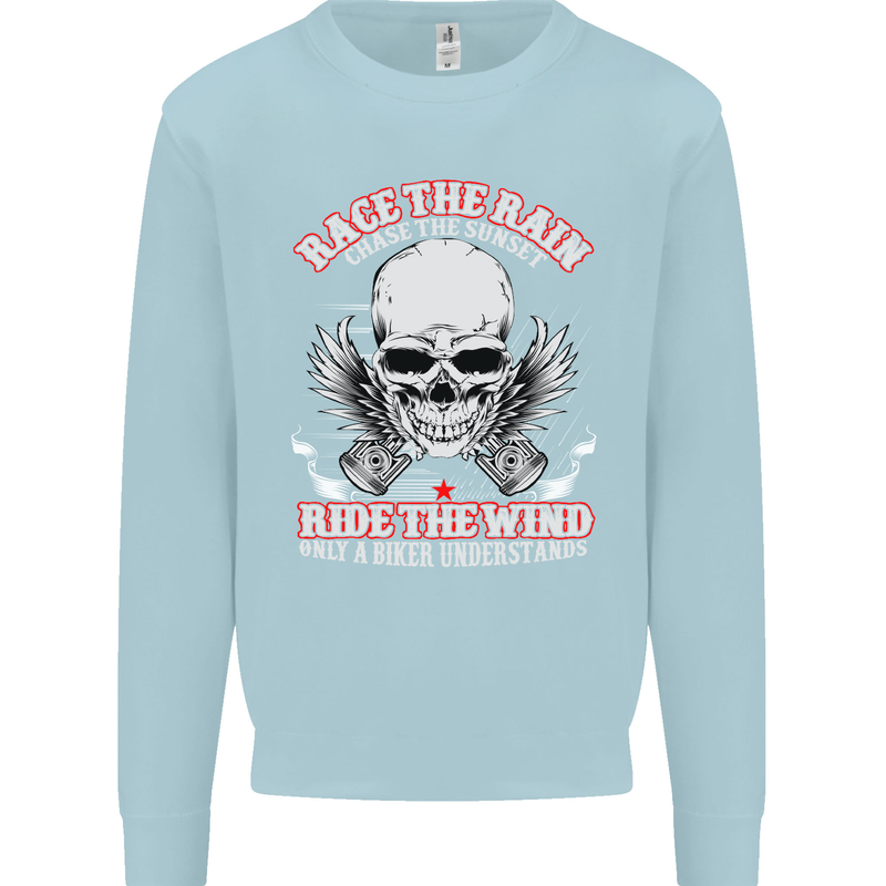 Race the Rain Biker Kids Sweatshirt Jumper Light Blue