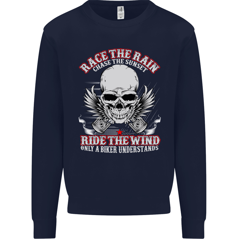 Race the Rain Biker Kids Sweatshirt Jumper Navy Blue