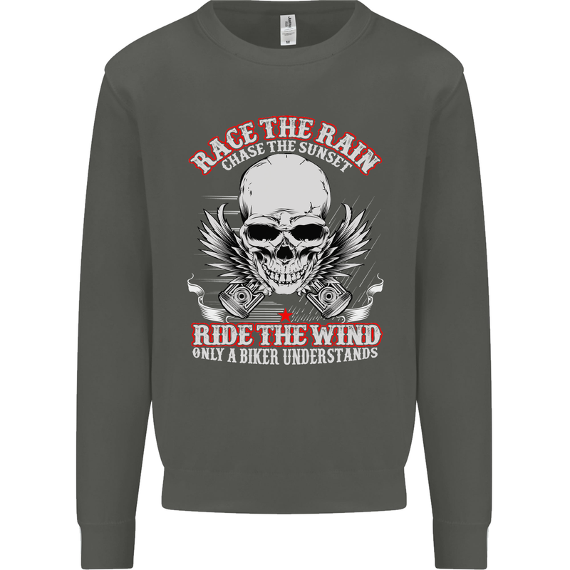 Race the Rain Biker Kids Sweatshirt Jumper Storm Grey