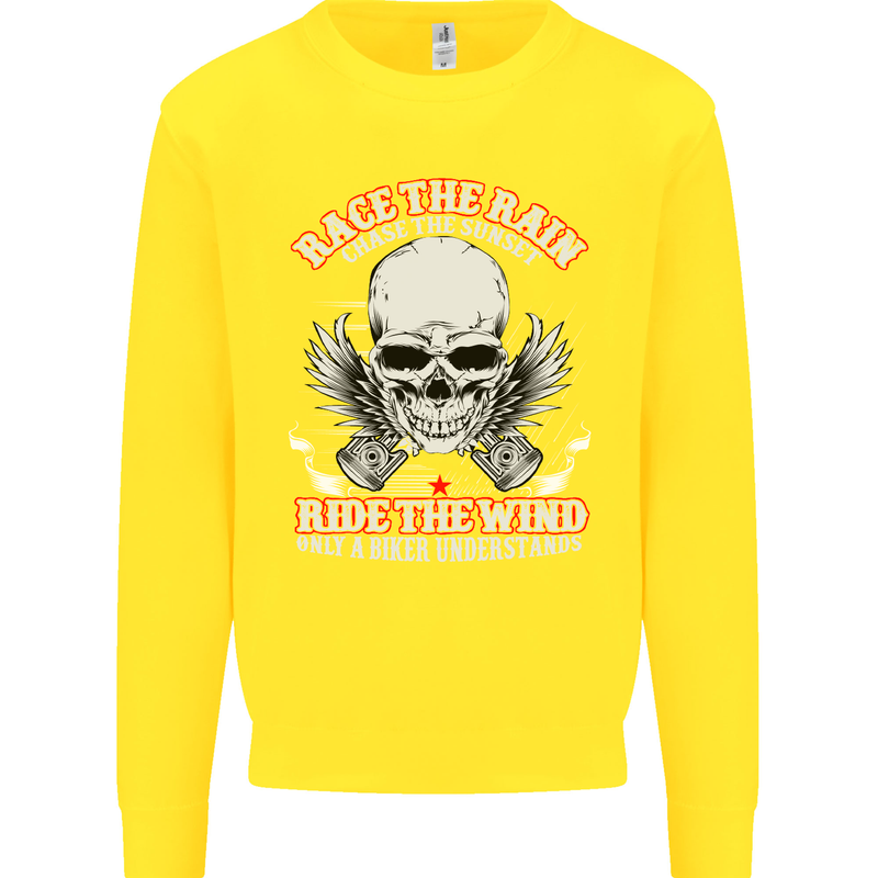 Race the Rain Biker Kids Sweatshirt Jumper Yellow