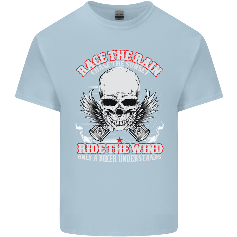 Race the Rain Biker Kids T-Shirt Childrens Light Blue