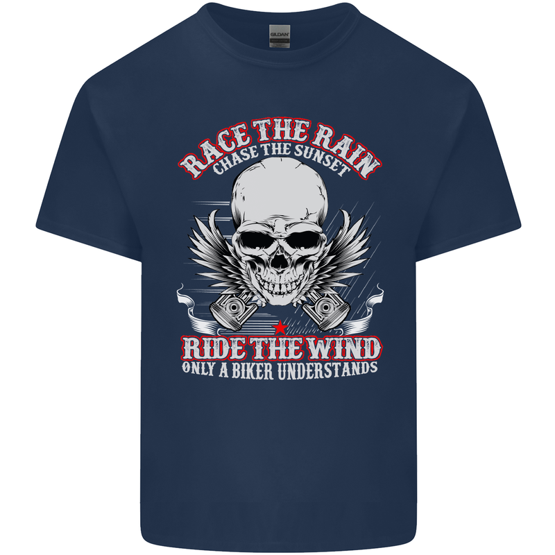 Race the Rain Biker Kids T-Shirt Childrens Navy Blue