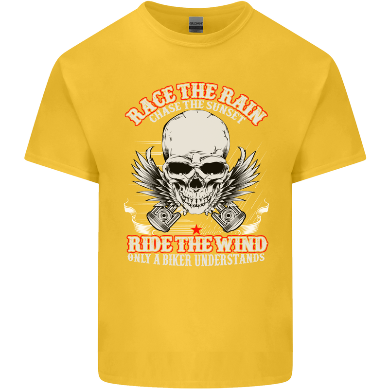Race the Rain Biker Kids T-Shirt Childrens Yellow