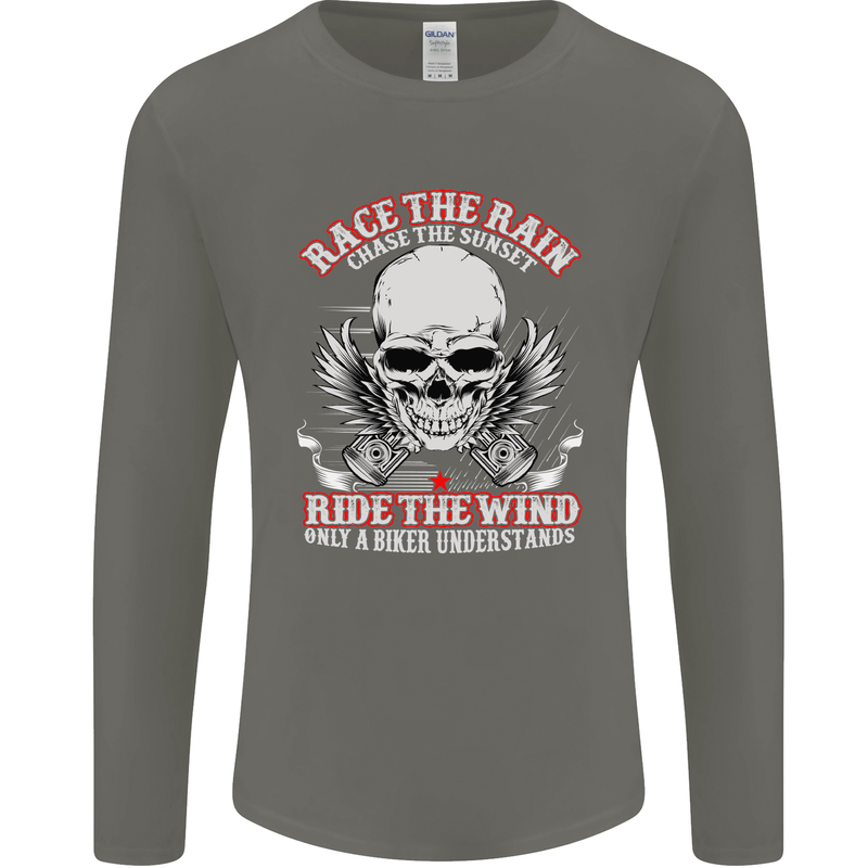 Race the Rain Biker Mens Long Sleeve T-Shirt Charcoal