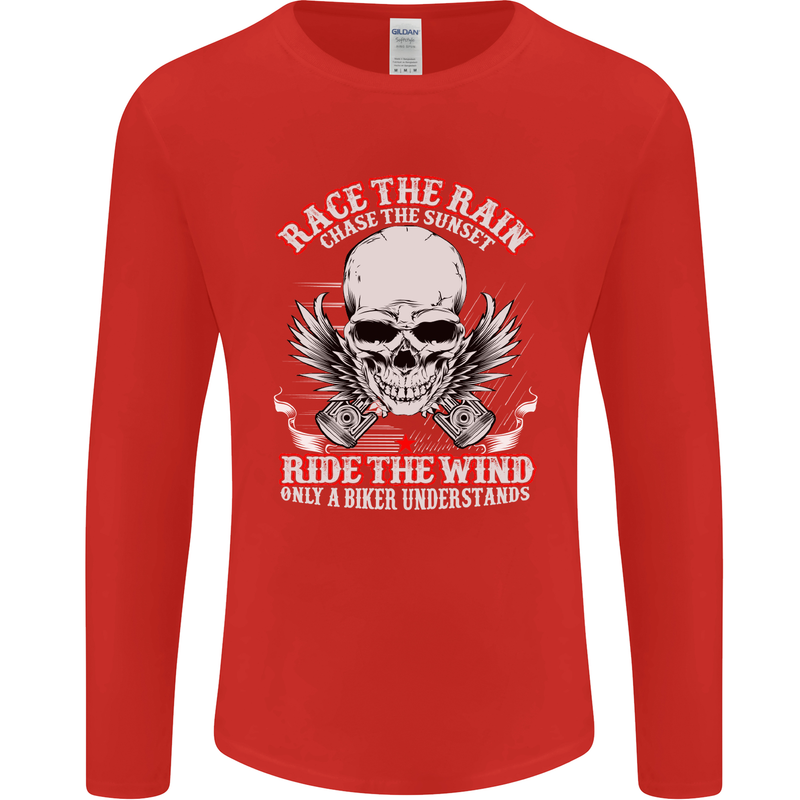 Race the Rain Biker Mens Long Sleeve T-Shirt Red