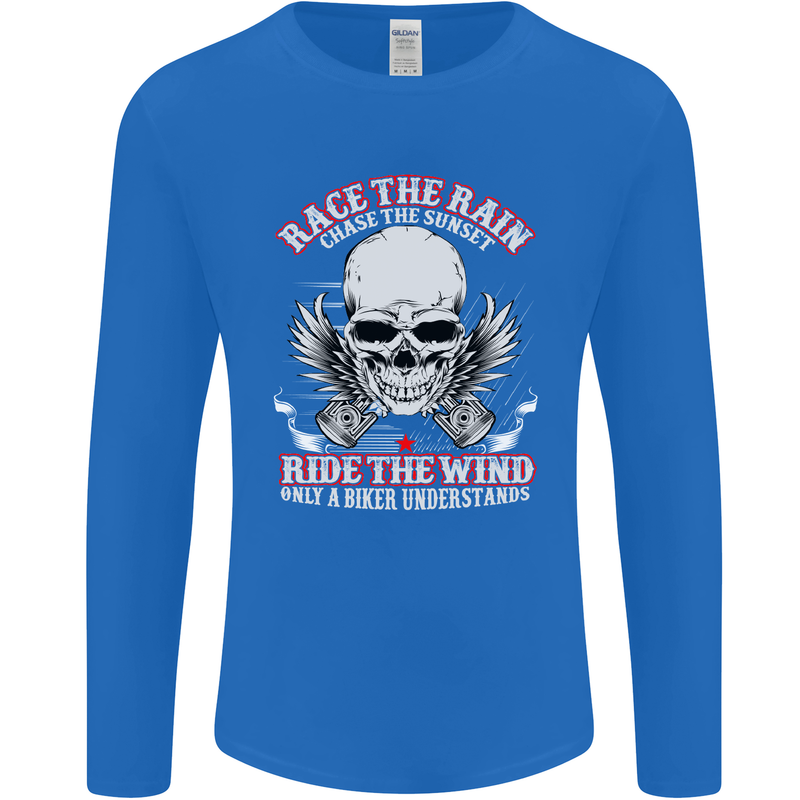 Race the Rain Biker Mens Long Sleeve T-Shirt Royal Blue