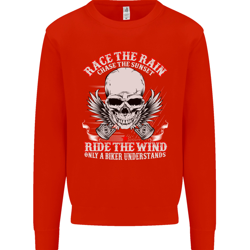 Race the Rain Biker Mens Sweatshirt Jumper Bright Red