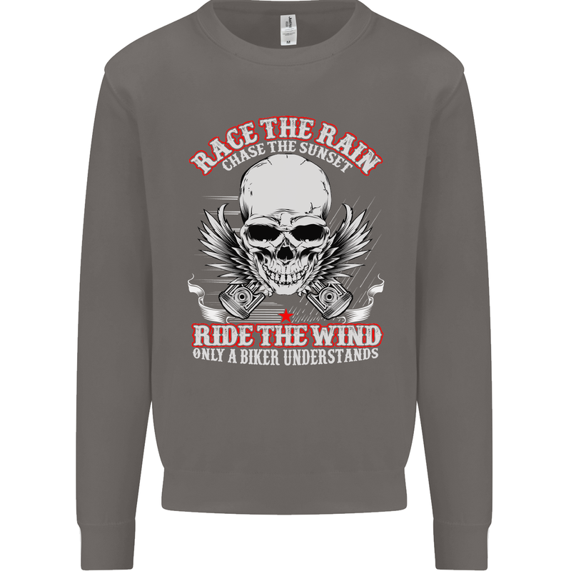 Race the Rain Biker Mens Sweatshirt Jumper Charcoal