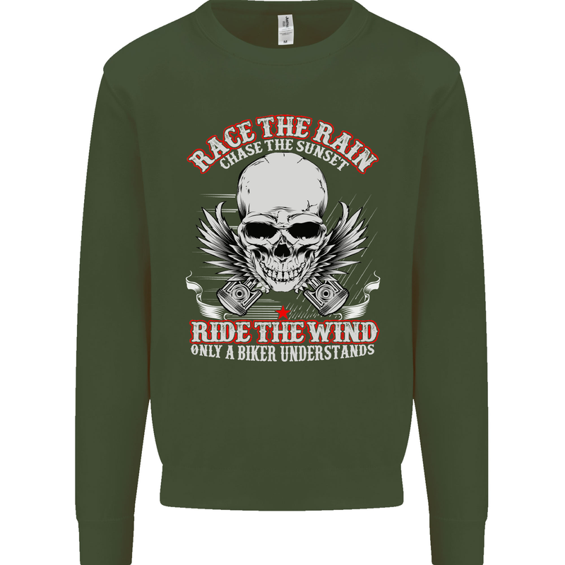 Race the Rain Biker Mens Sweatshirt Jumper Forest Green