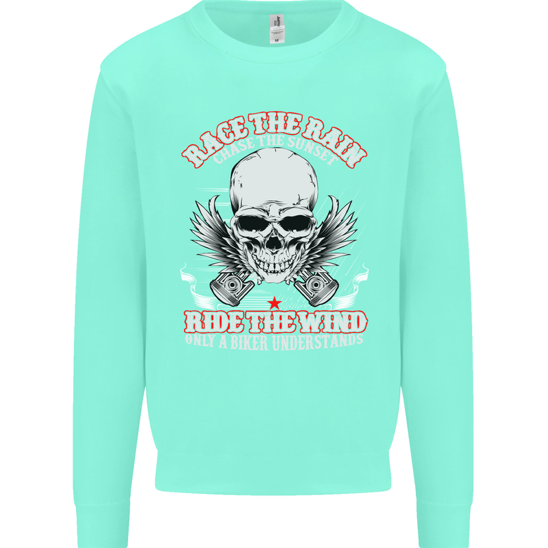 Race the Rain Biker Mens Sweatshirt Jumper Peppermint