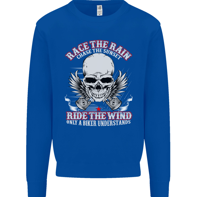 Race the Rain Biker Mens Sweatshirt Jumper Royal Blue