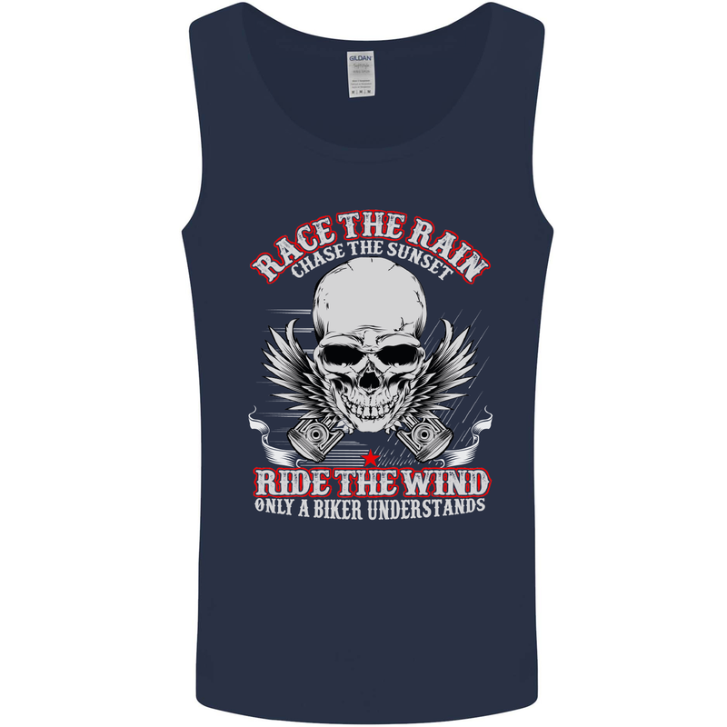 Race the Rain Biker Mens Vest Tank Top Navy Blue