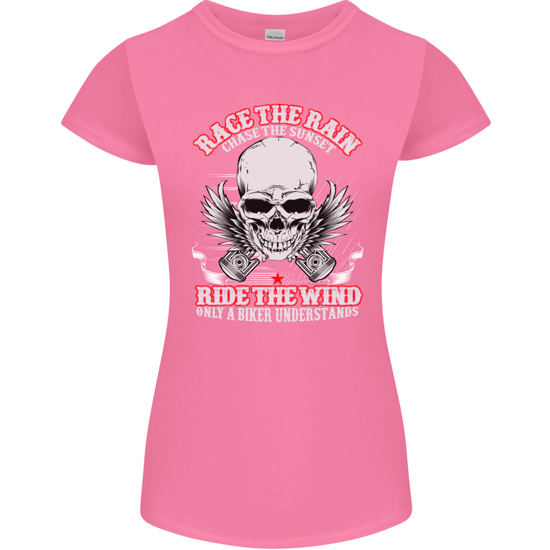 Race the Rain Biker Womens Petite Cut T-Shirt Azalea