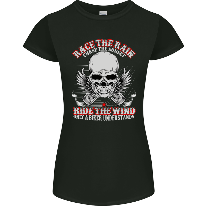 Race the Rain Biker Womens Petite Cut T-Shirt Black